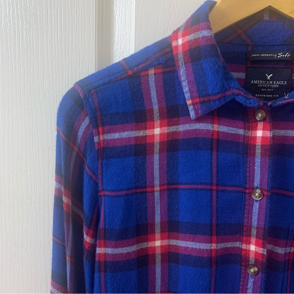 AEO Small Ahh-Mazingly Plaid Flannel Boyfriend Shirt - Picture 5 of 14